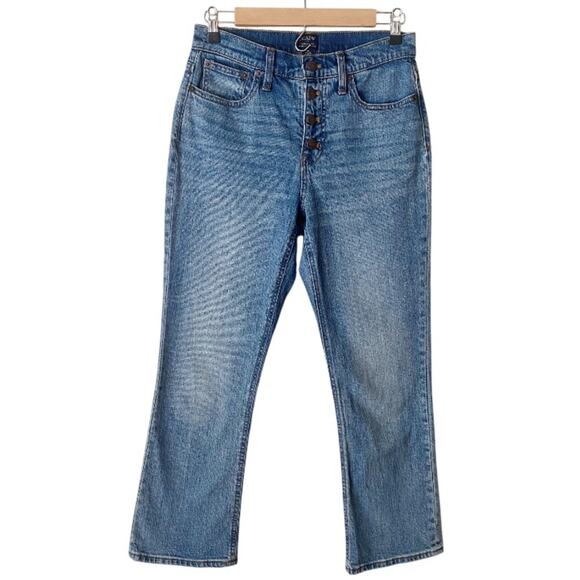 J. Crew Factory | High Rise Crop Flare Jeans Denim Button Fly Blue Size 26 - Picture 2 of 6